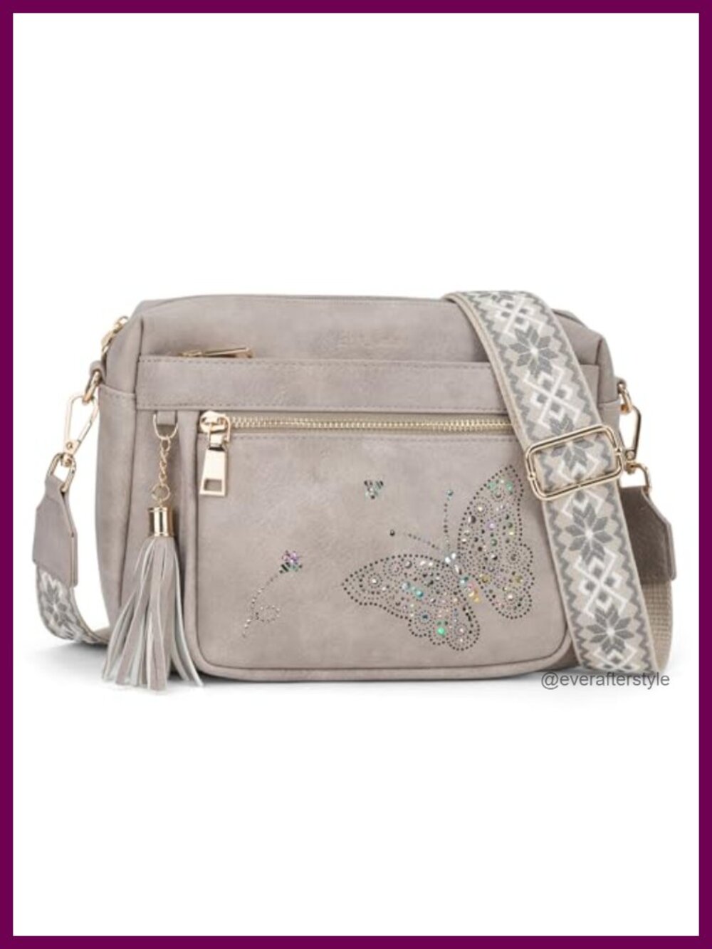 Small Quilted Crossbody Bag PU Leather Wide Strap Tassel Shoulder Purse
